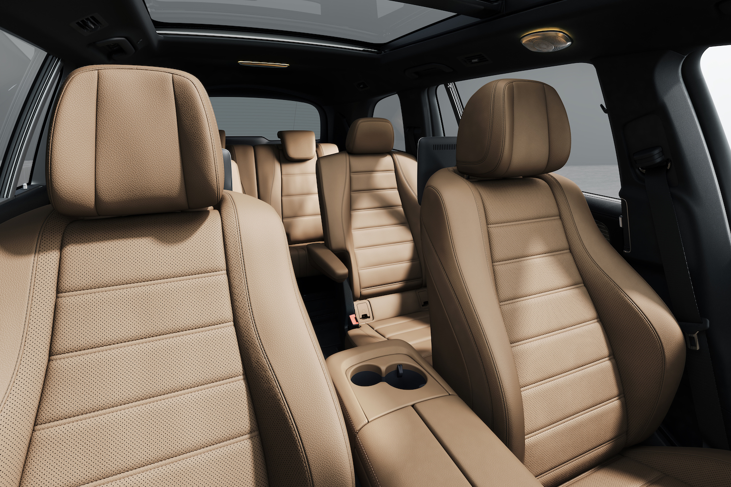 Front seats in the 2024 Mercedes-Benz GLS from the front of the SUV.