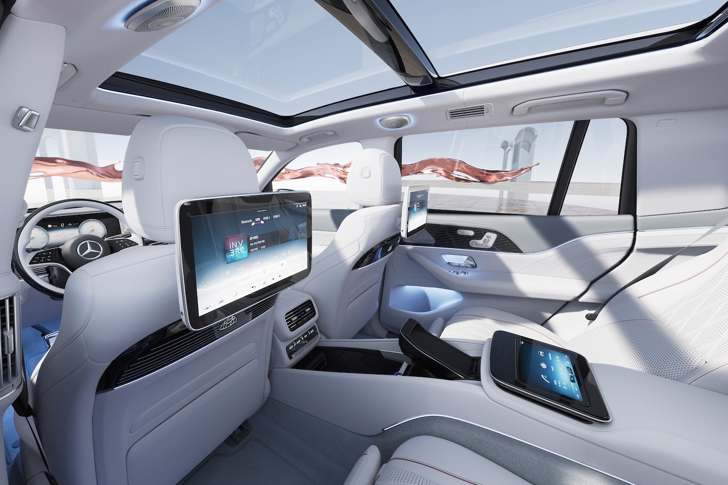 Interior of the 2024 Mercedes-Benz GLS Maybach 600 from outside the SUV.