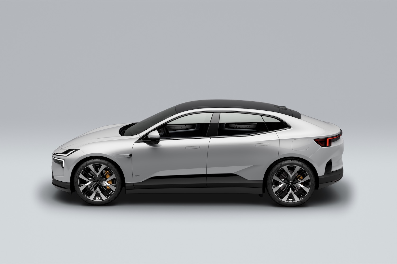 Side profile of the 2025 Polestar 4 in front of a white background.