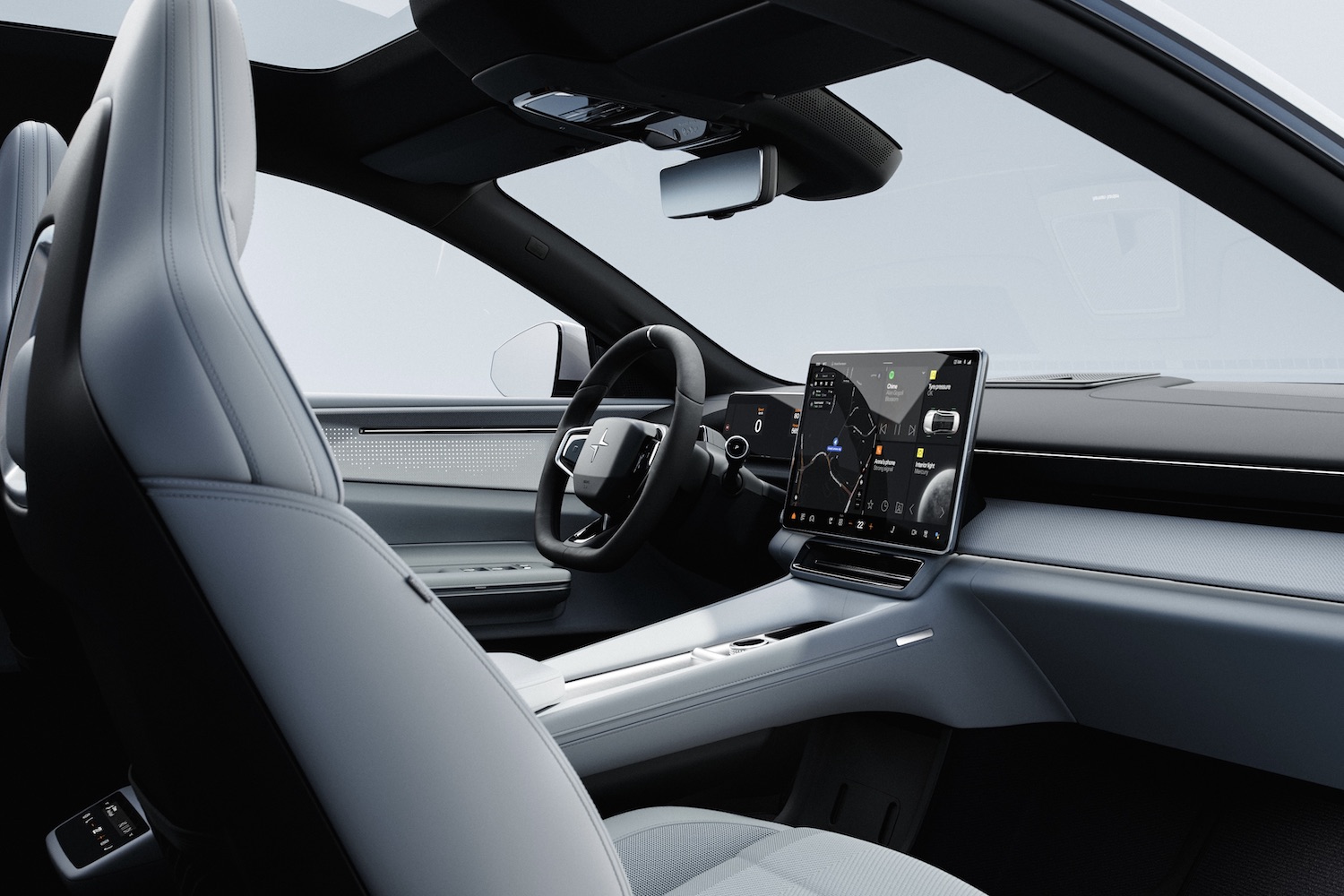 Dashboard in the 2025 Polestar 4 from the passenger side.