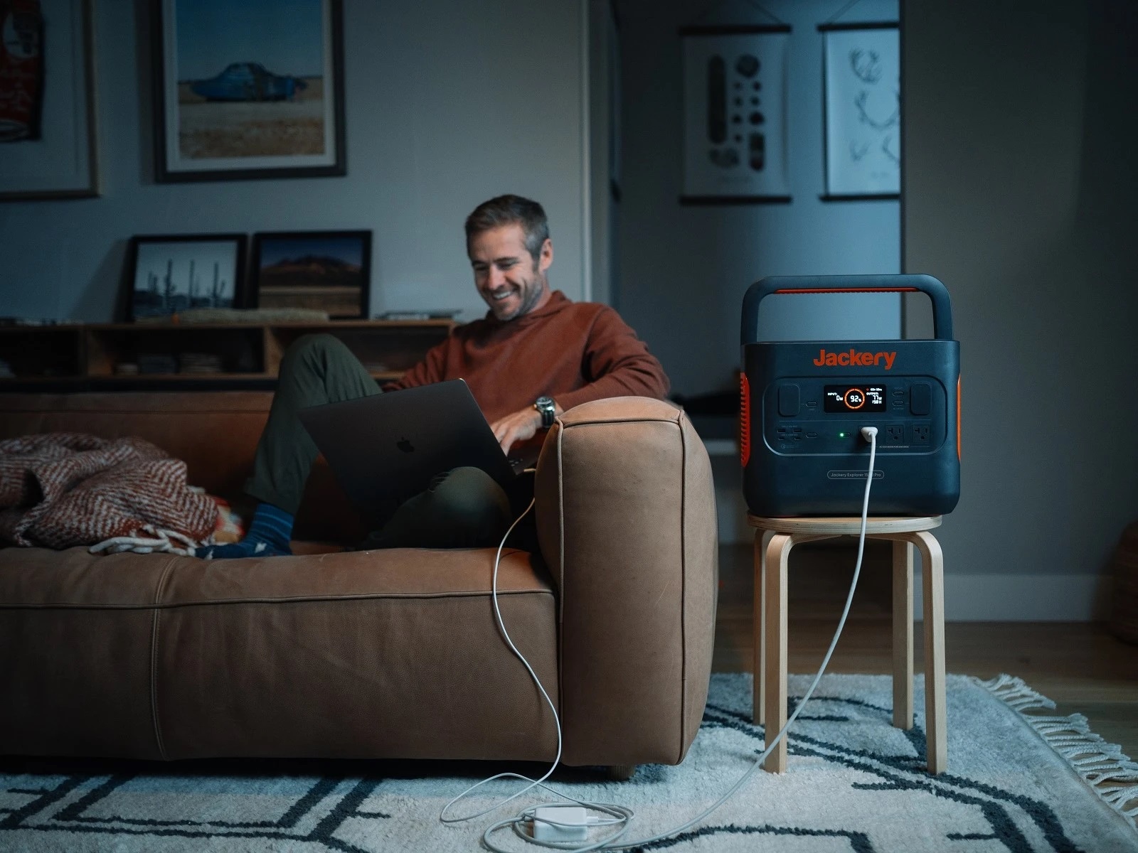 Jackery-Solar-Generator-1500-Pro-used-to-power-work-laptop during power outage.