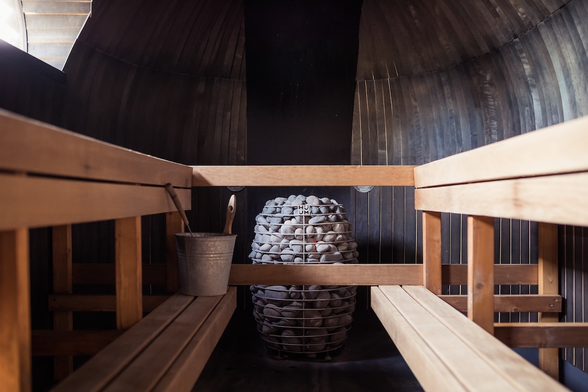 The inside of a sauna