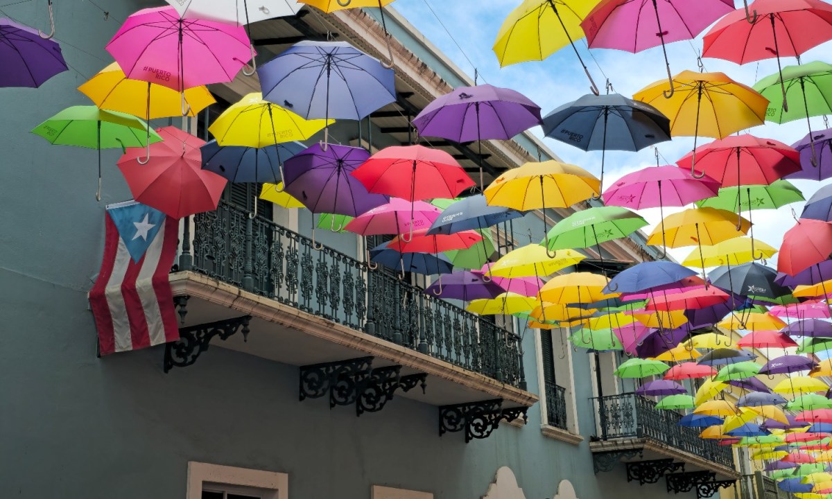 A "parade" of umbrellas above the street in San Juan, Puerto Rico.