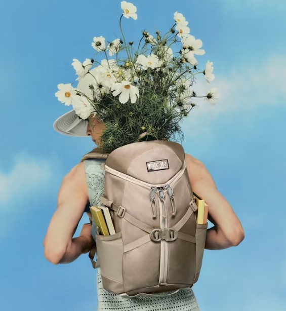 Dior backpack with flowers in it