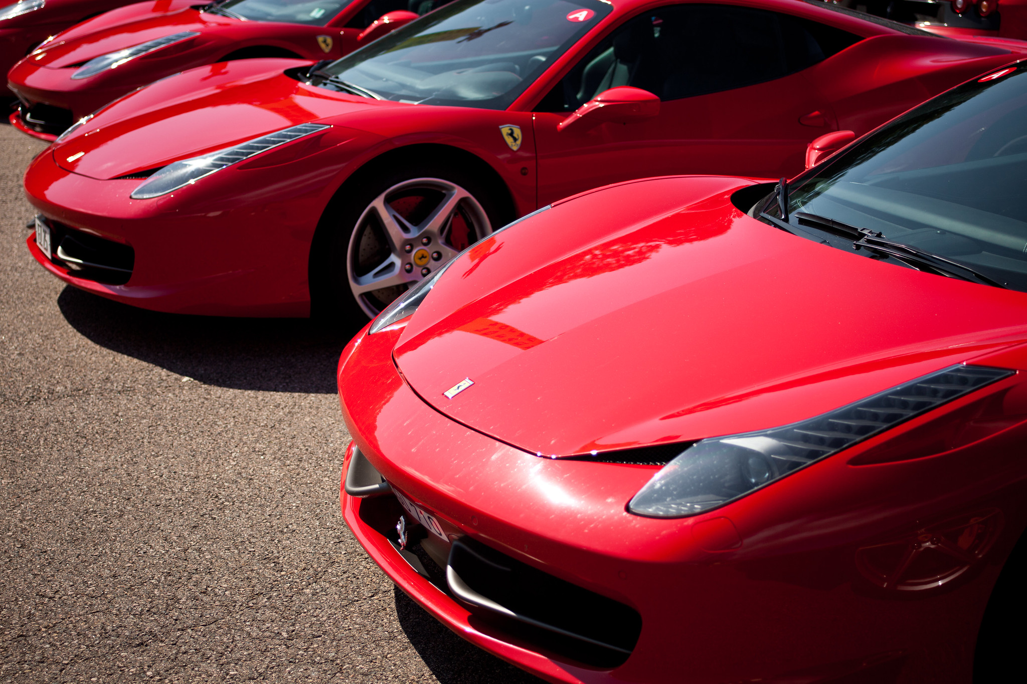 Red Ferrari's lined up.