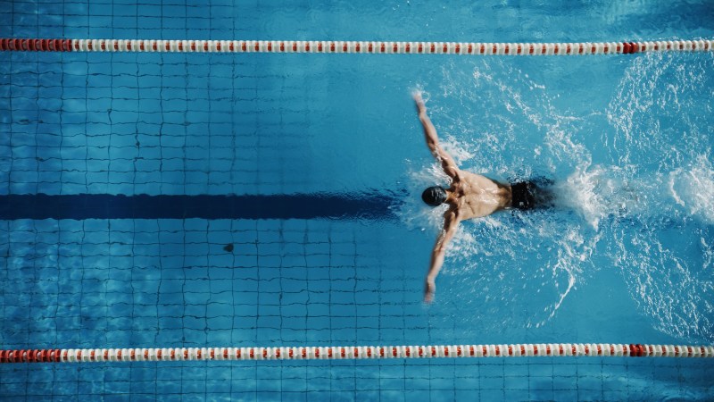 Man swimming butterfly stroke.