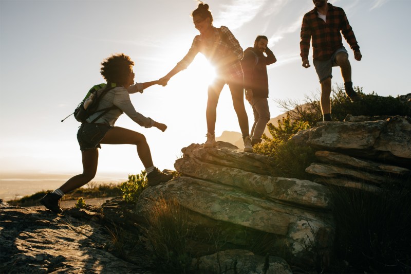 Group hiking with friends.