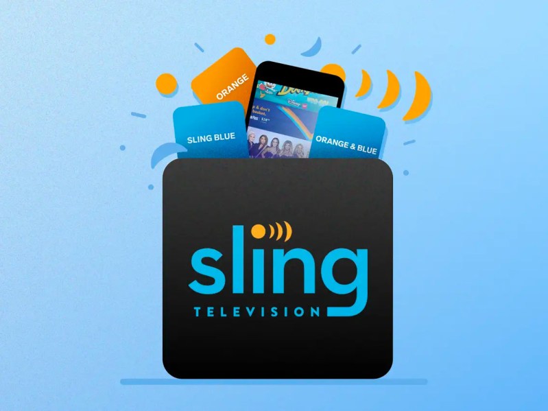 Sling TV logo with packages coming out of it.