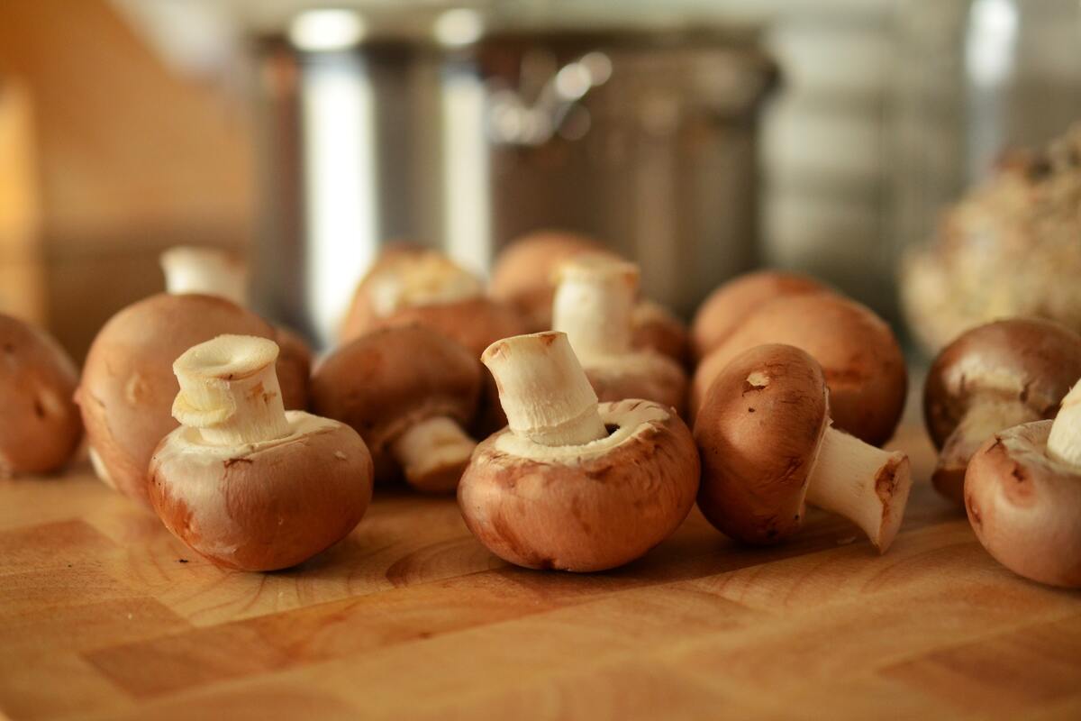 Mushrooms on a table.