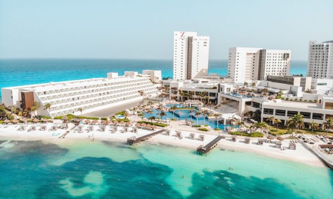 A gorgeous shot of Cancun, Mexico and the water.