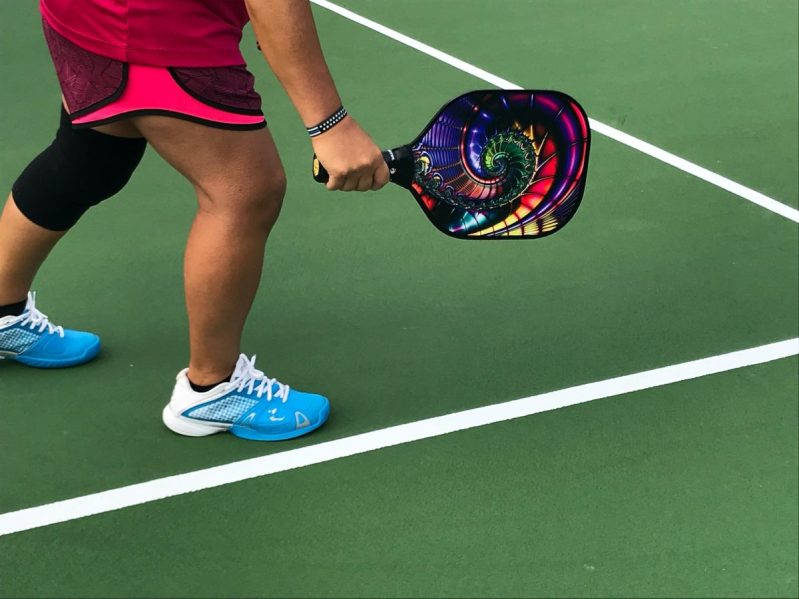 A player getting ready to play pickleball.