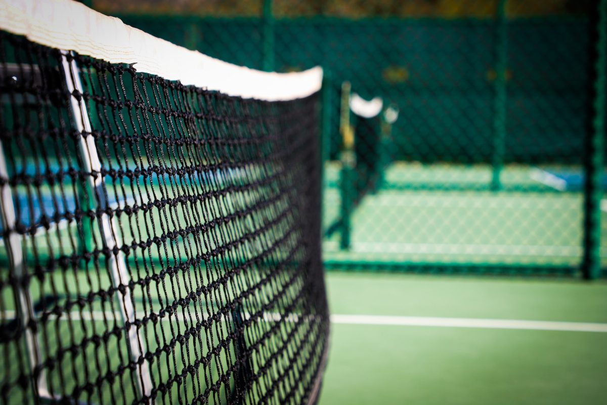 A view of pickleball courts.