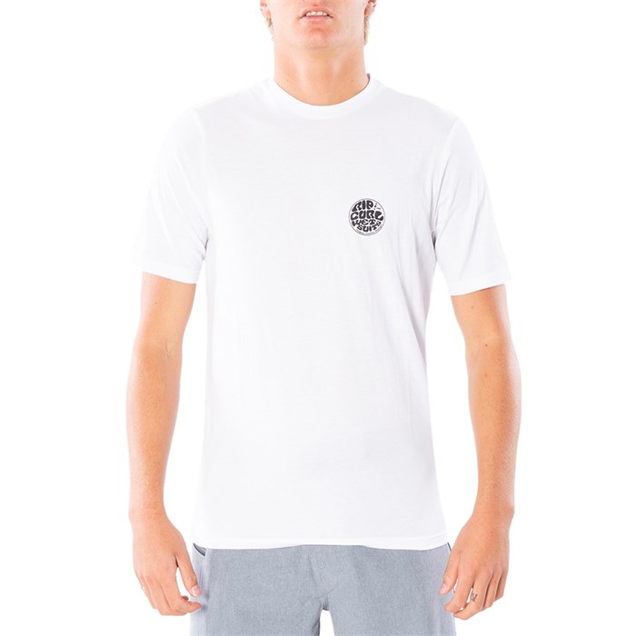 The Rip Curl Wettie t-shirt in white, being modelled against a white background.