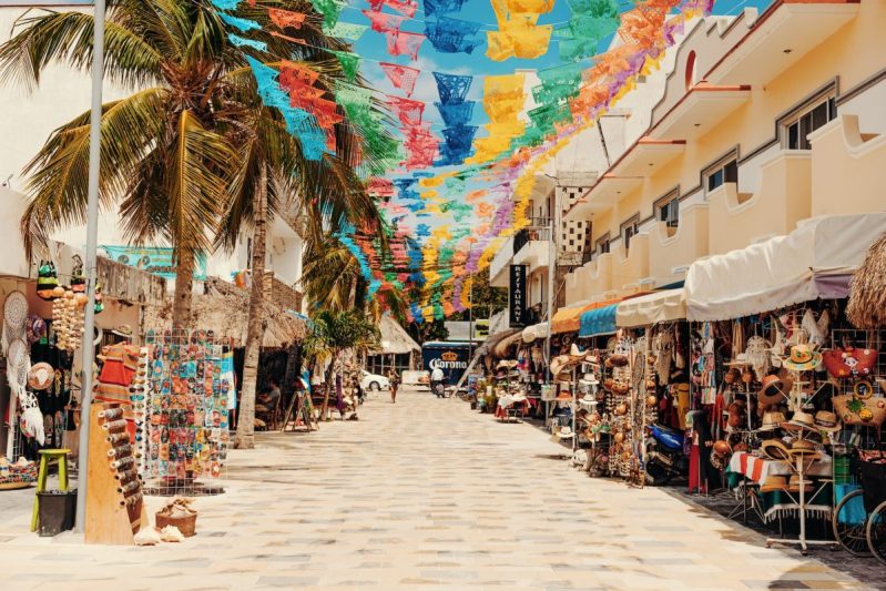 A street lined with various vendors.
