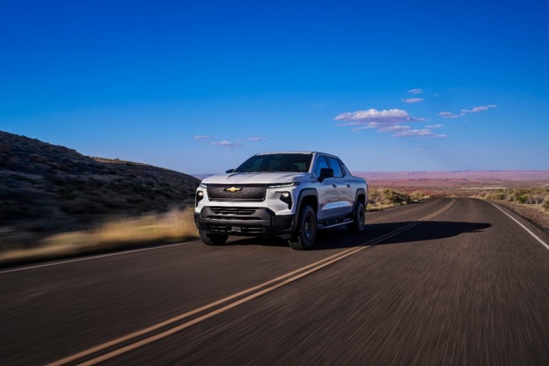 2024 Chevy Silverado EV WT trim on the road.