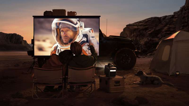 Watching a movie on Nebula Mars 3 by Anker Innovations