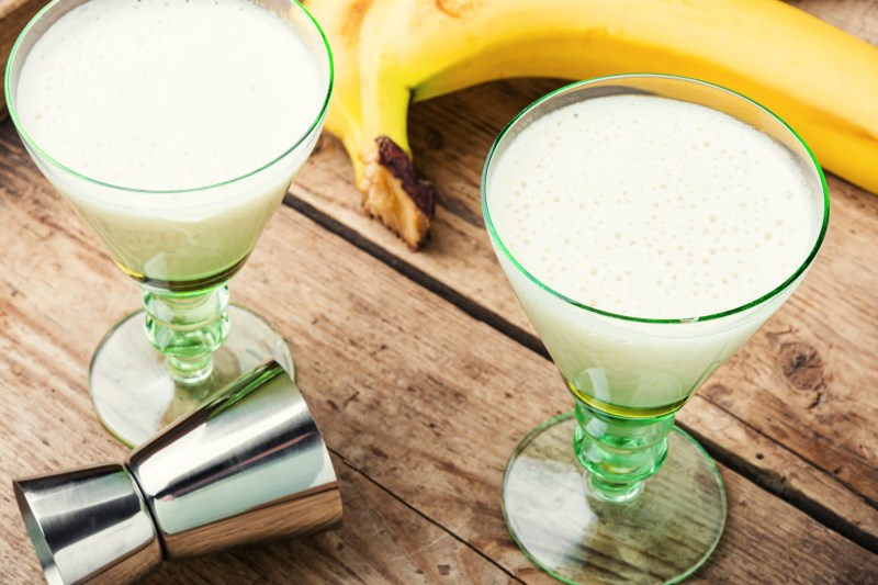Banana liqueur in two glasses with banana