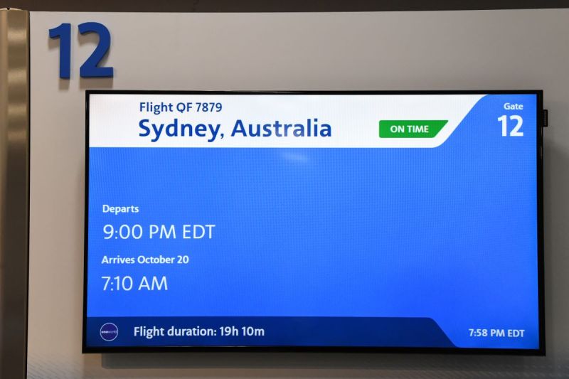 The flight board to Sydney, Australia.