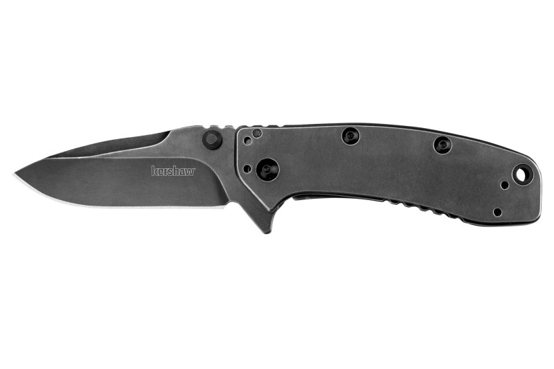 Kershaw Cryo II Flipper Knife (in Blackwash) isolated on a white studio background.