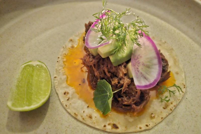 A fish taco at NEMI restaurant in La Paz, Baja California Sur, Mexico.