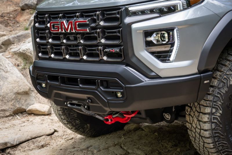 A close up photo of GMC Canyon AT4X AEV Edition bumper. 