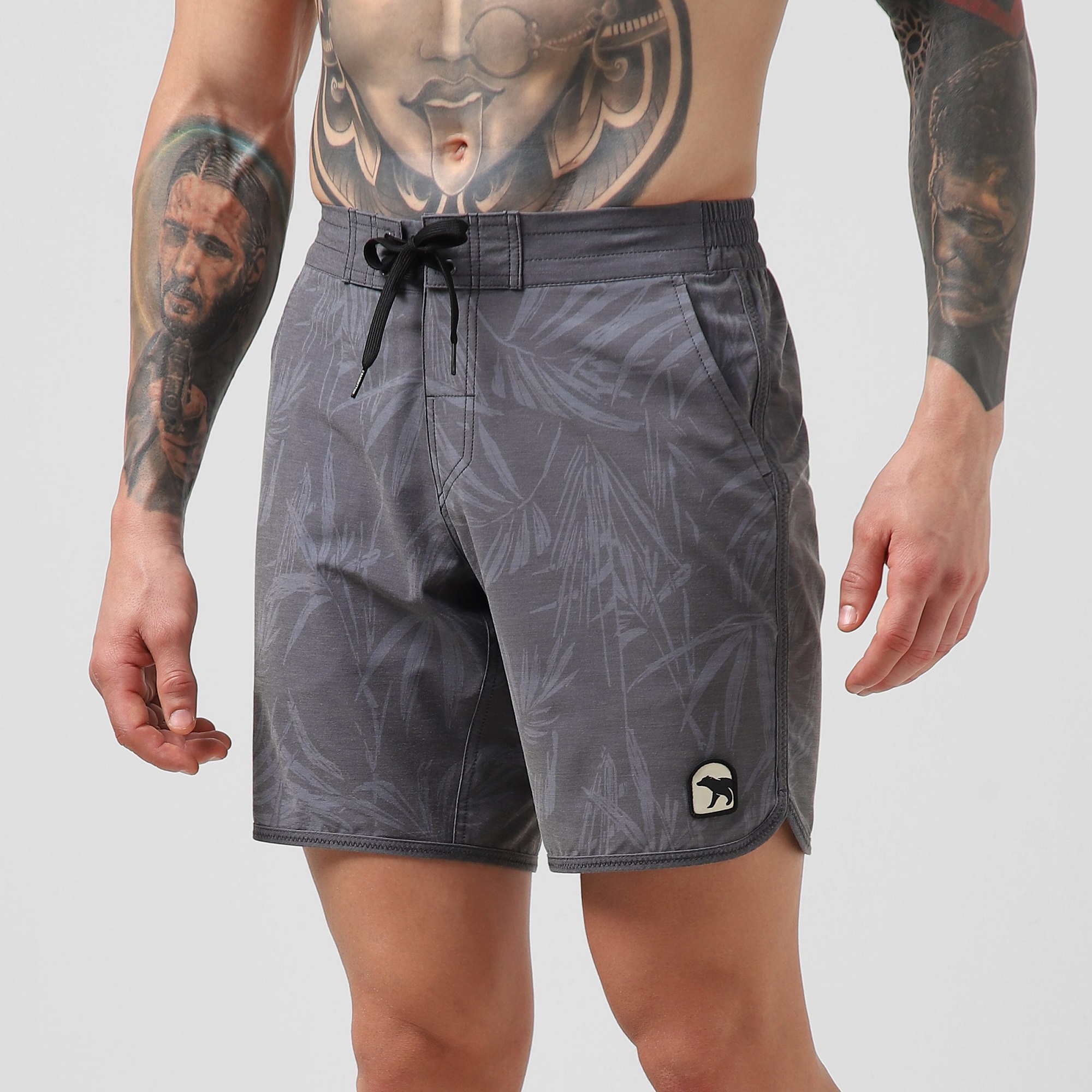 Bearbottom board shorts on a model