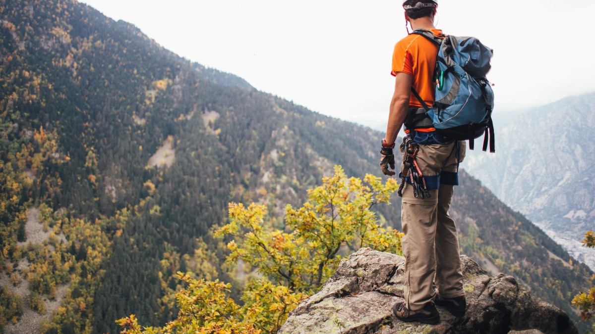 A backpacker at high altitude