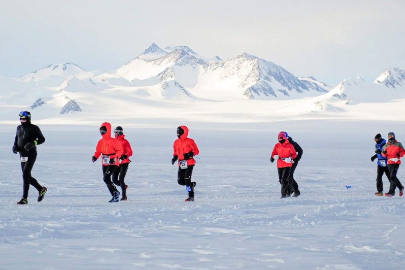 Runners in the Antarctic Ice Marathon endurance race.