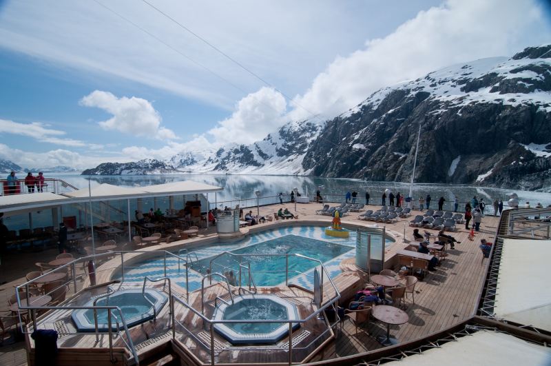 The view off the side of a cruise ship.