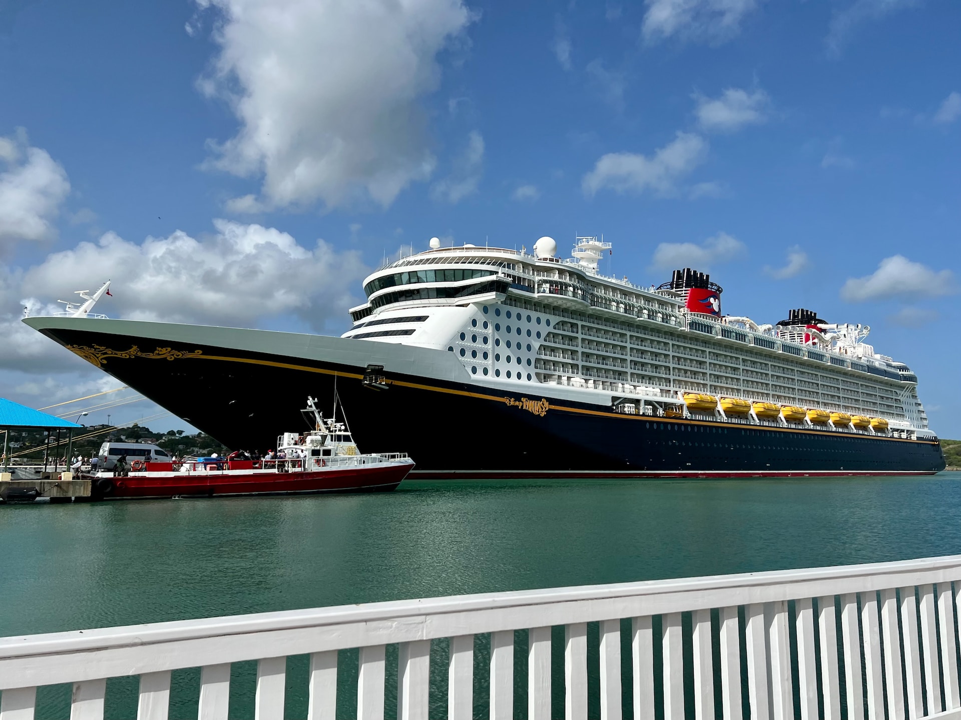 A cruise ship in the water.