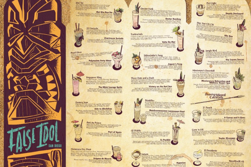 The menu at False Idol.