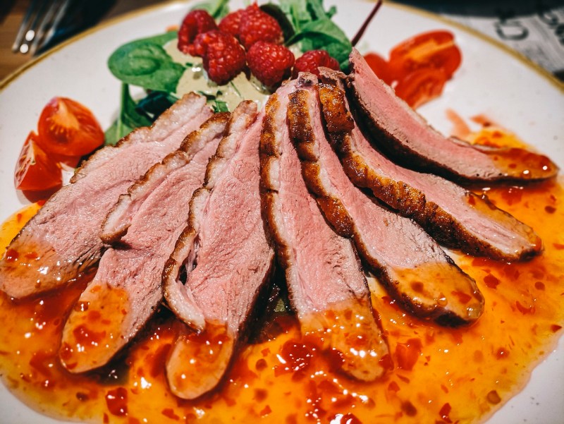 Plate of sliced steak