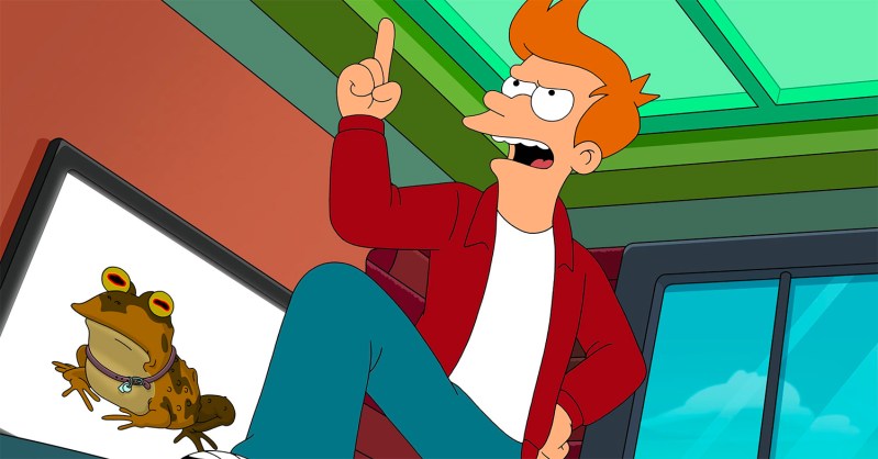 Fry standing on one foot and pointing in Futurama.