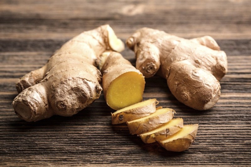 Ginger on cutting board.