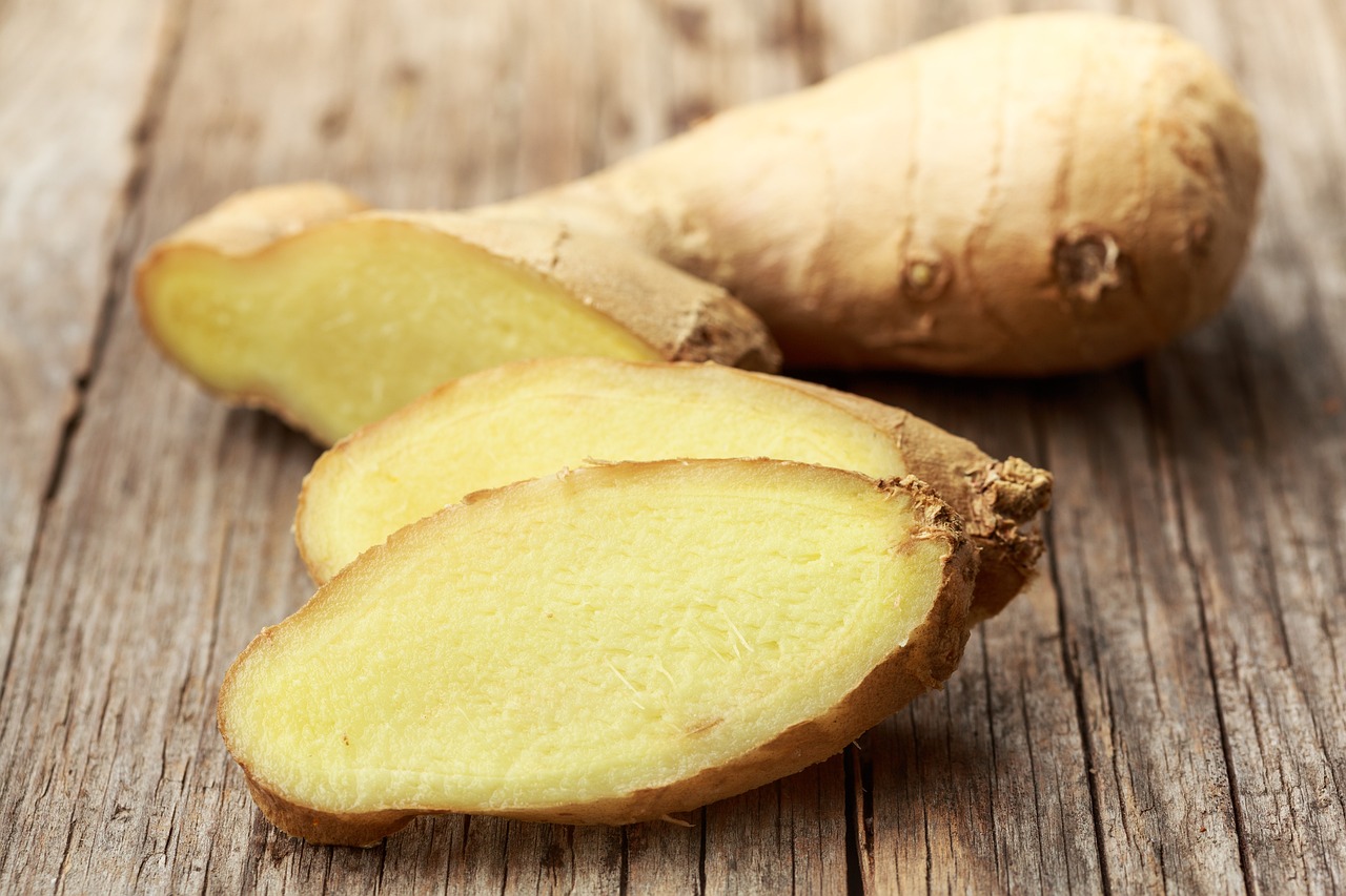 Halved ginger.