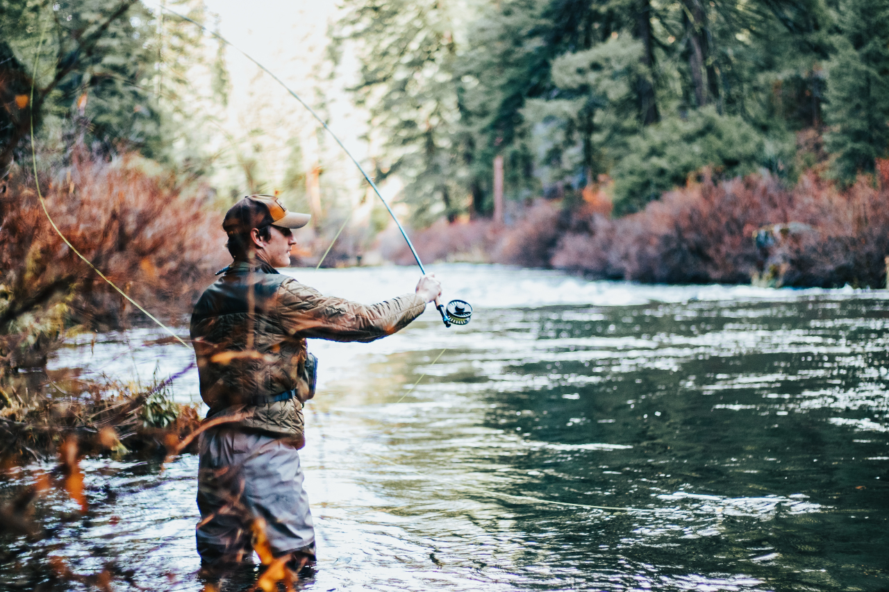 Man fishing in a river