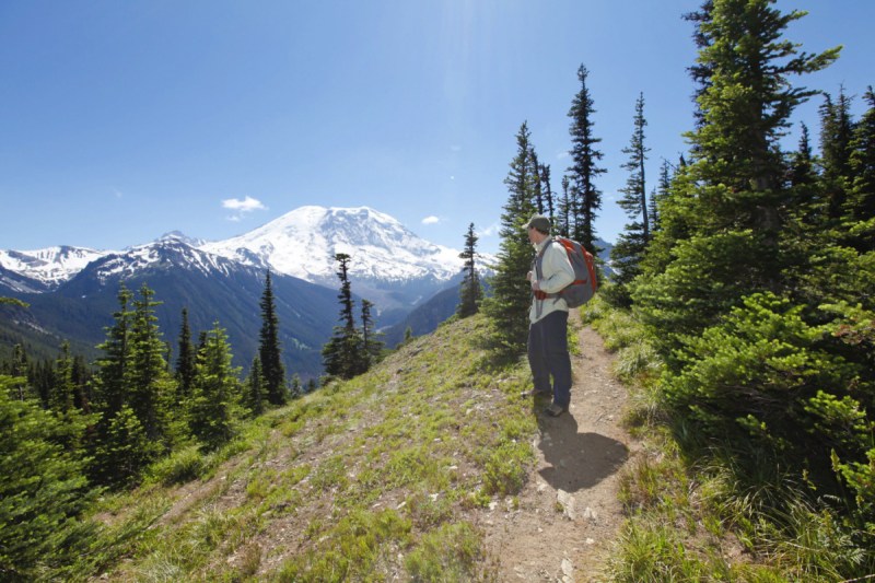 Man hiking in Mt. Rainier Seattle
