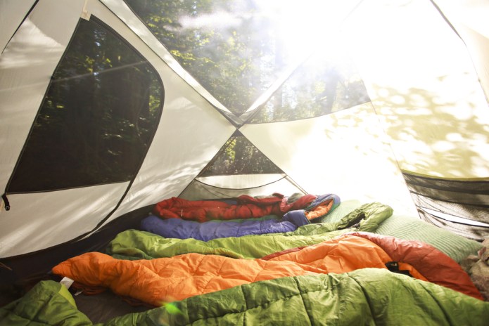 Sleeping bags in a tent