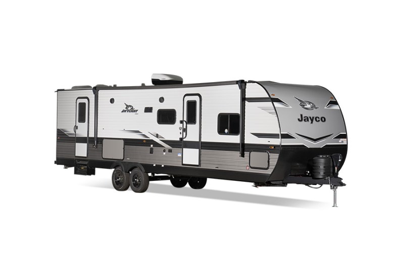 2024 Jayco Jay Flight travel trailer isolated on a plain white background. 