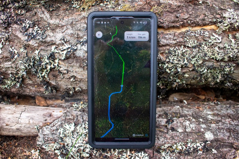 A phone showing the all trails flythrough