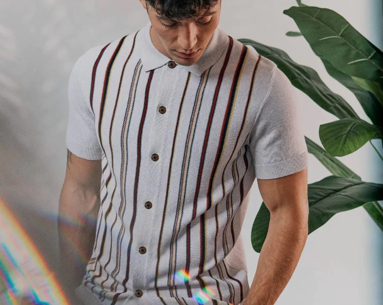 Ben Sherman Striped Button-Down Knit Polo