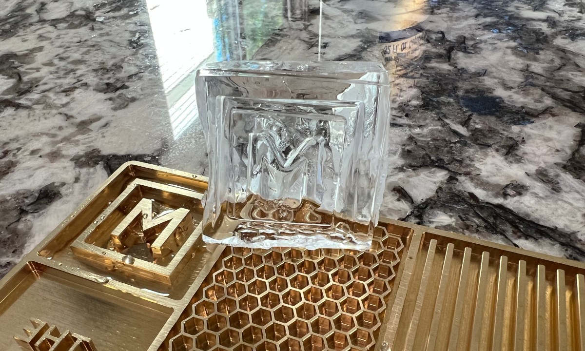 Clear ice with The Manual logo