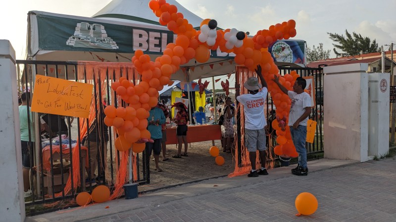 Balloon lobster at festival entrance