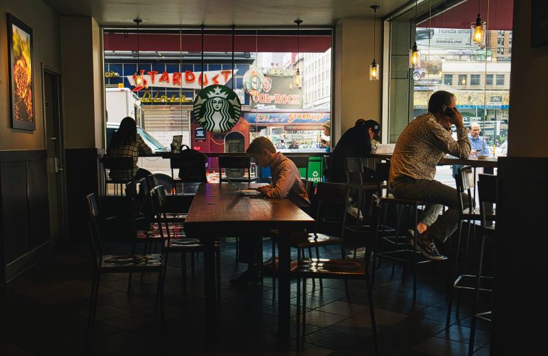 The inside of a Starbucks store.