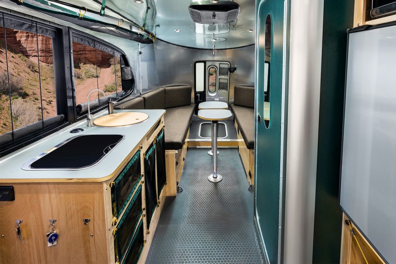 Interior view of the Airstream REI Co-op Special Edition Basecamp 20X travel trailer.