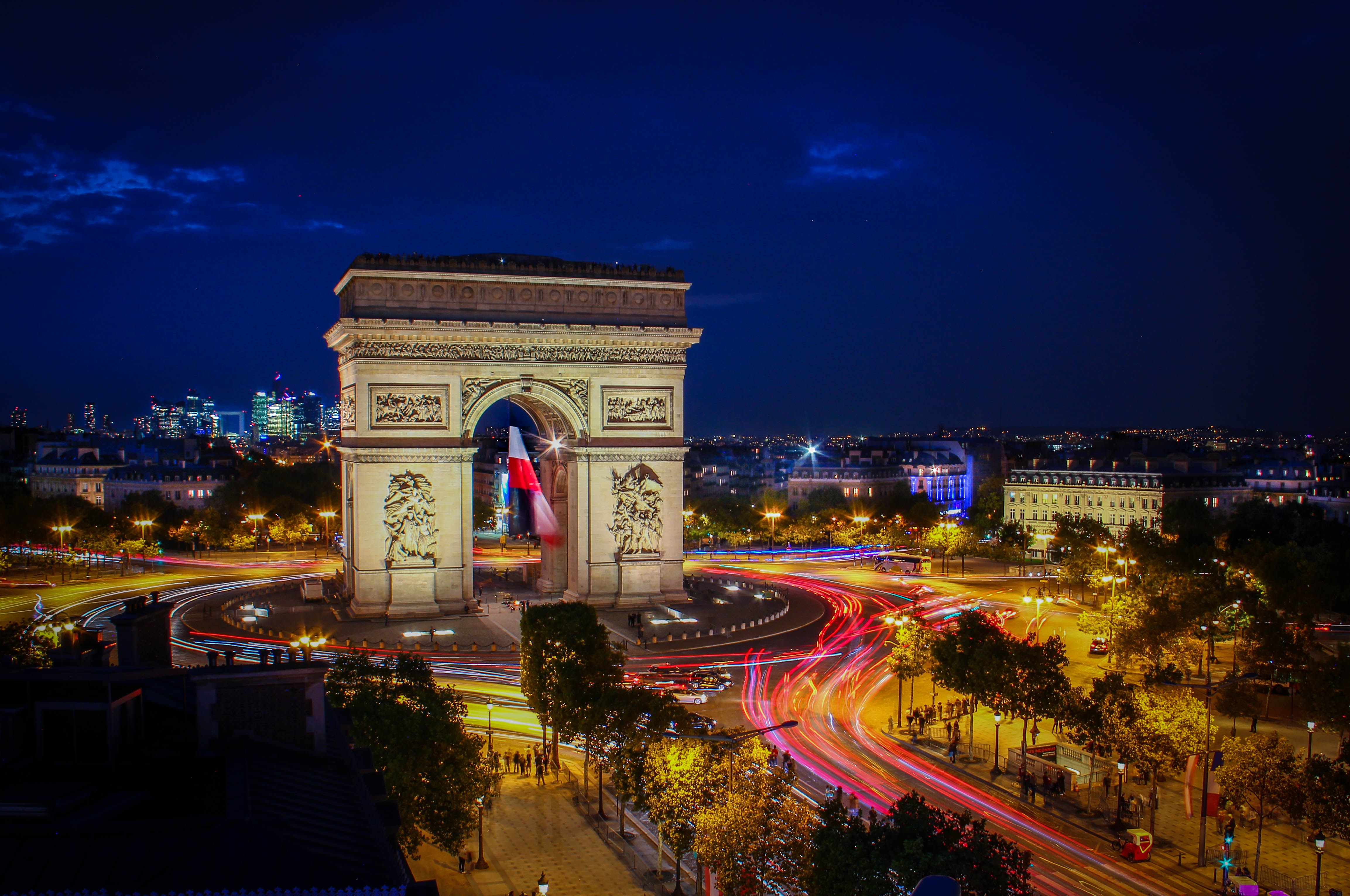 L'Arc de Triomphe de l'Etoile in Paris, France, at night