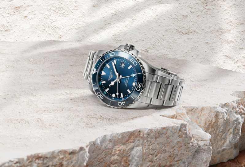 The Longines HydroConquest watch on its side.