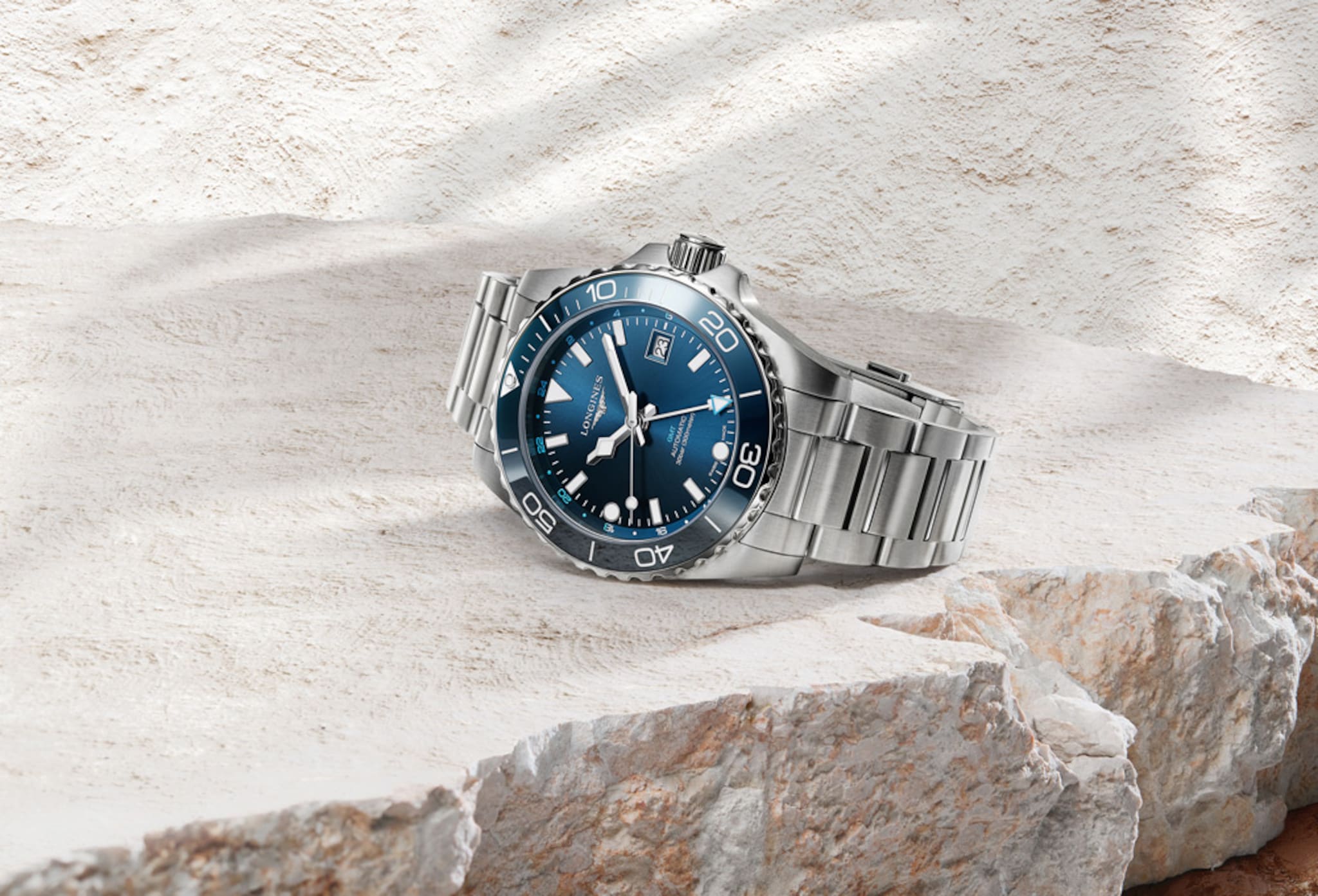 The Longines HydroConquest watch on its side.