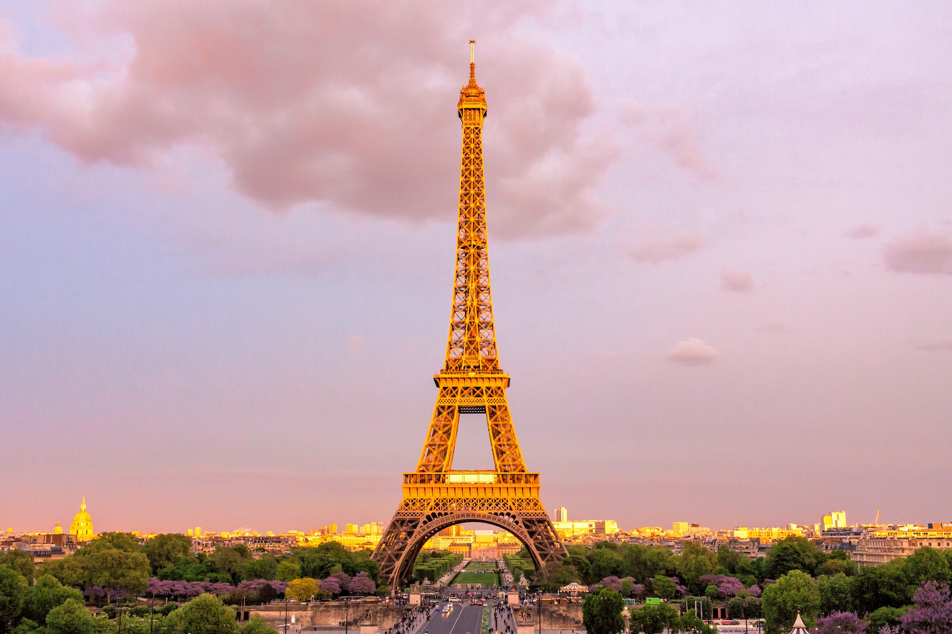 The Eiffel tower at sunset