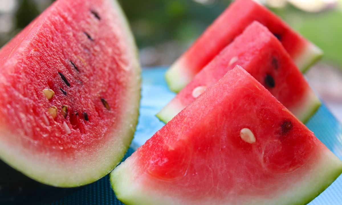 Sliced watermelon on a cutting board